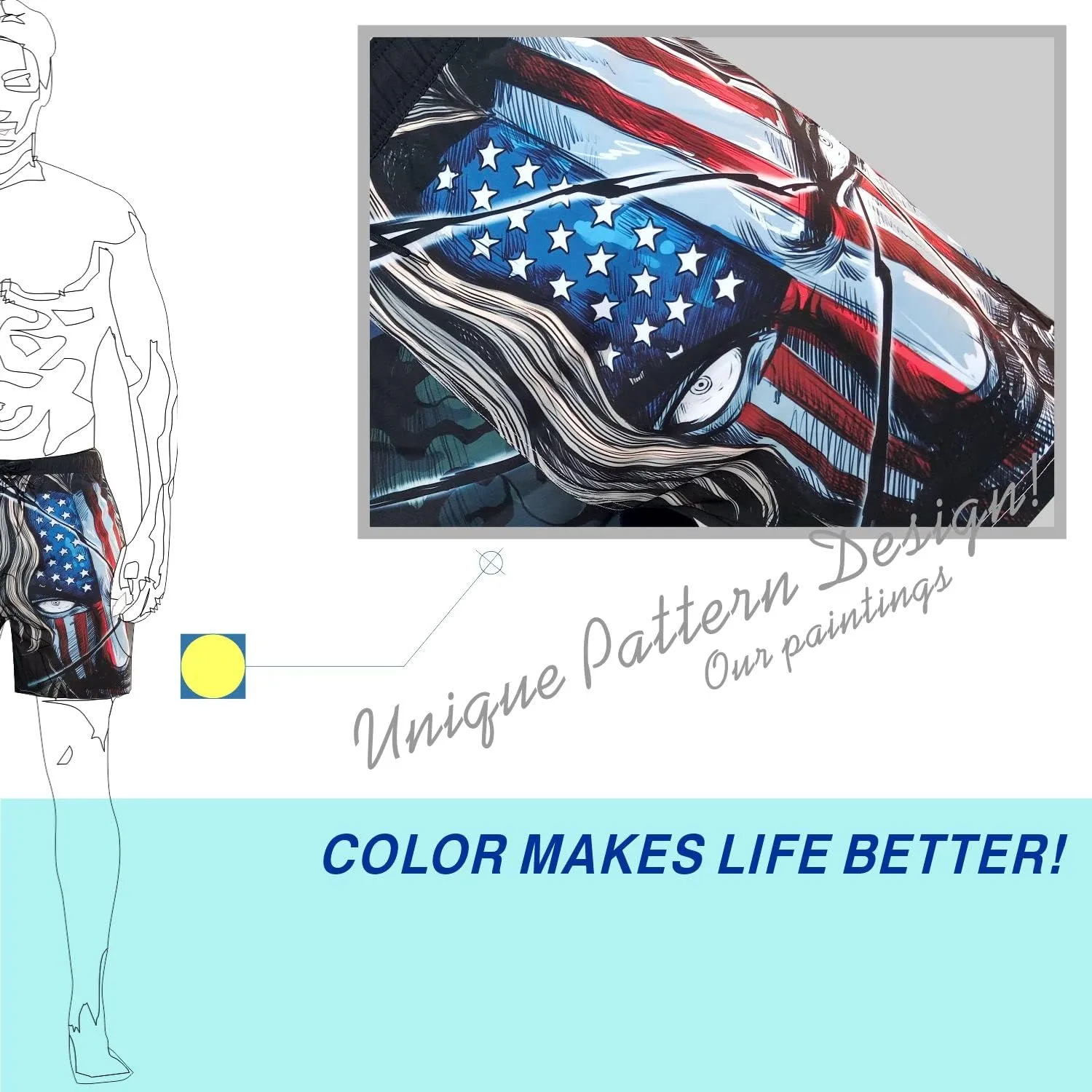PAJUYE Mens Swim Trunks Beach Shorts - Swimming Shorts with Mesh Liner and Zipper Pocket Quick Dry UPF 50 