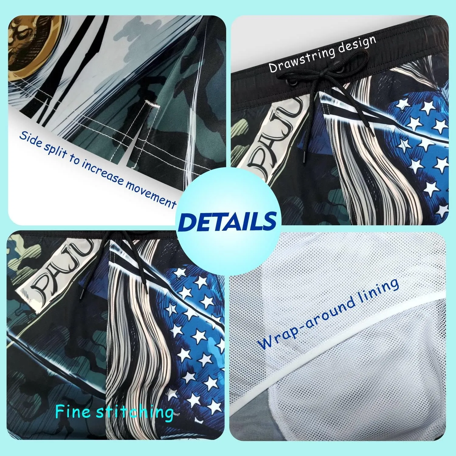 PAJUYE Mens Swim Trunks Beach Shorts - Swimming Shorts with Mesh Liner and Zipper Pocket Quick Dry UPF 50 