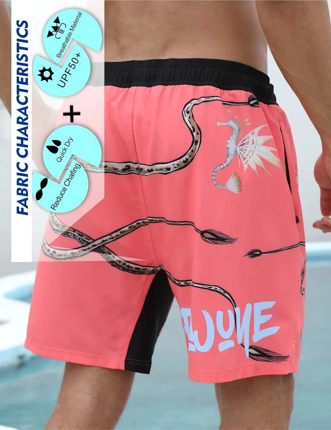 PAJUYE Mens Swim Trunks Beach Shorts - Swimming Shorts with Mesh Liner and Zipper Pocket Quick Dry UPF 50 