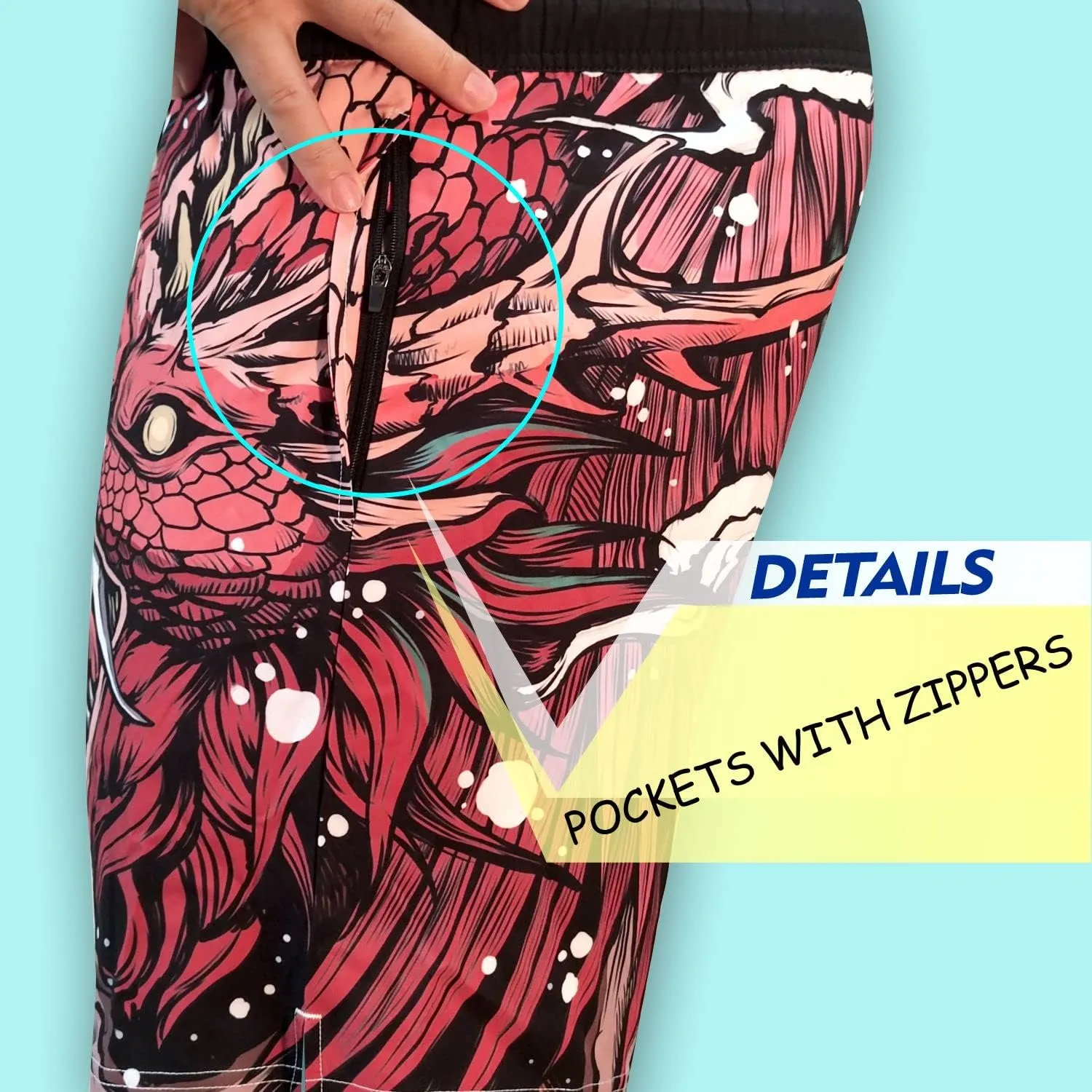 PAJUYE Mens Swim Trunks Beach Shorts - Swimming Shorts with Mesh Liner and Zipper Pocket Quick Dry UPF 50 