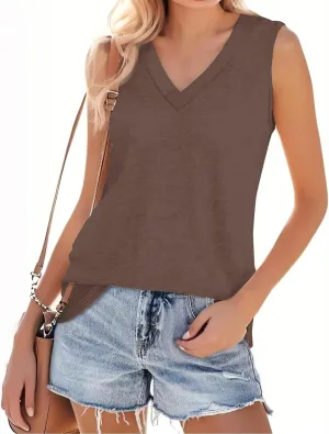 Plus Size Tank Tops for Women 2025 Sleeveless Summer Casual V Neck Camisole Solid Workout Tanks