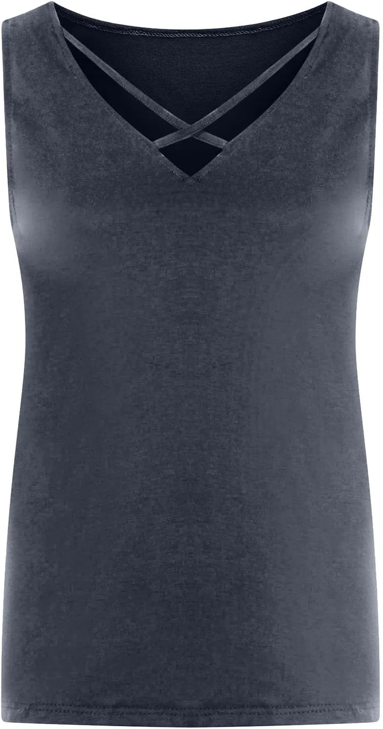 Plus Size Tank Tops for Women Criss Cross V Neck Sleeveless T-Shirts Business Casual Tunic Blouse Oversized Clothes