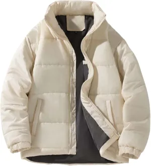 Puffer Jacket Men with Hood Warm Insulated Lightweight Hooded Down Coats Outdoor Winter Windproof Waterproof Jackets Jackets for Men Hoodie(YC-Beige,Large)