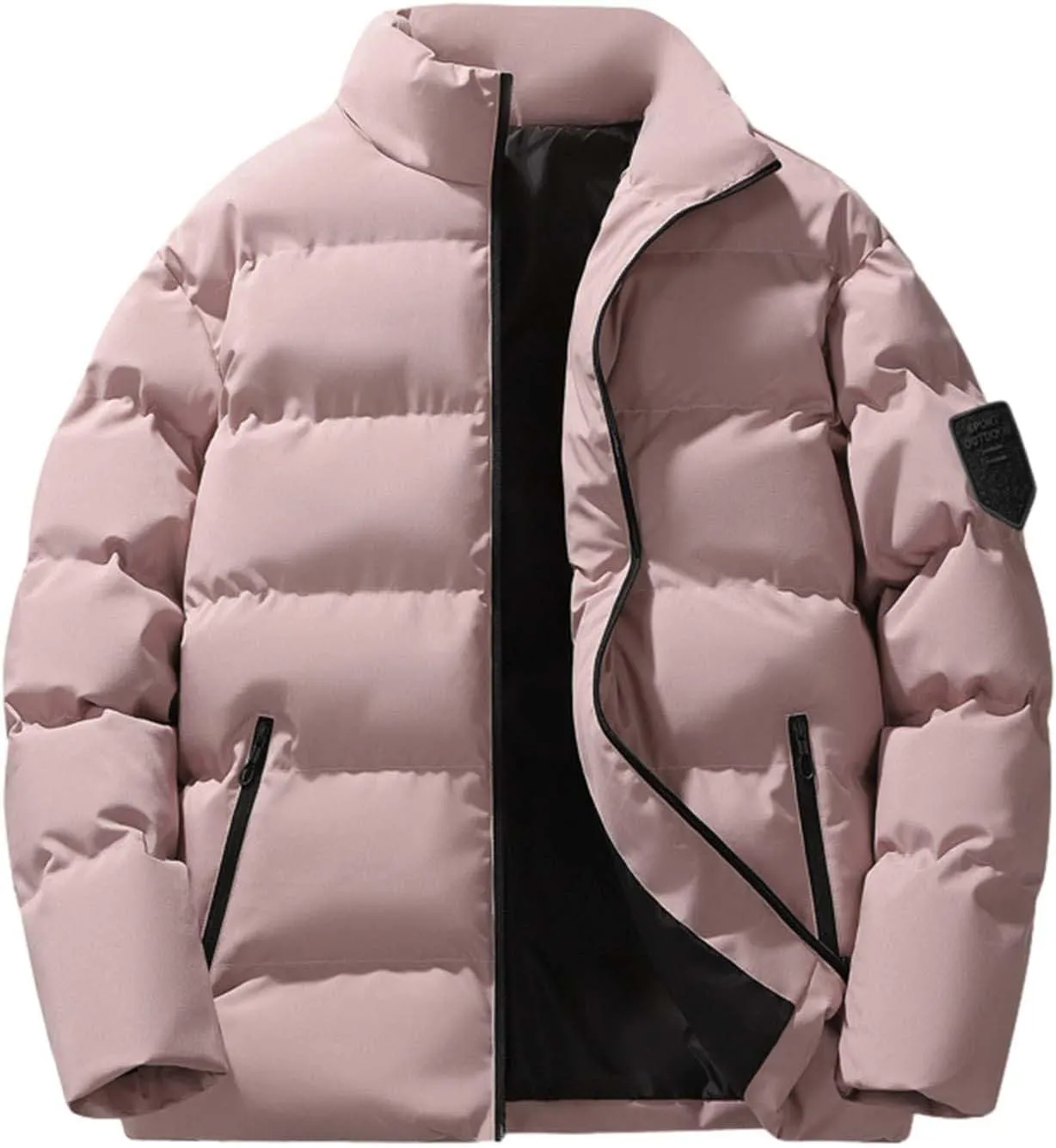 Puffer Jacket Men with Hood Warm Insulated Lightweight Hooded Down Coats Outdoor Winter Windproof Waterproof Jackets Jackets for Men Winter(WB-Pink,Large)