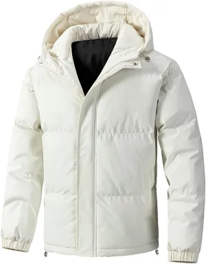 Puffer Jacket Men with Hood Warm Insulated Lightweight Hooded Down Coats Outdoor Winter Windproof Waterproof Jackets Zip Jacket Men(WA-White,Medium)