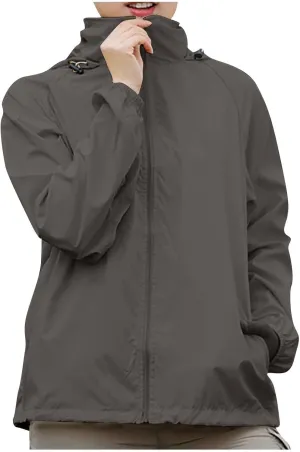 Rain Jacket for Women Lightweight Waterproof Raincoat Windbreaker Zip Up Jackets Outdoor Hooded Trench Coats