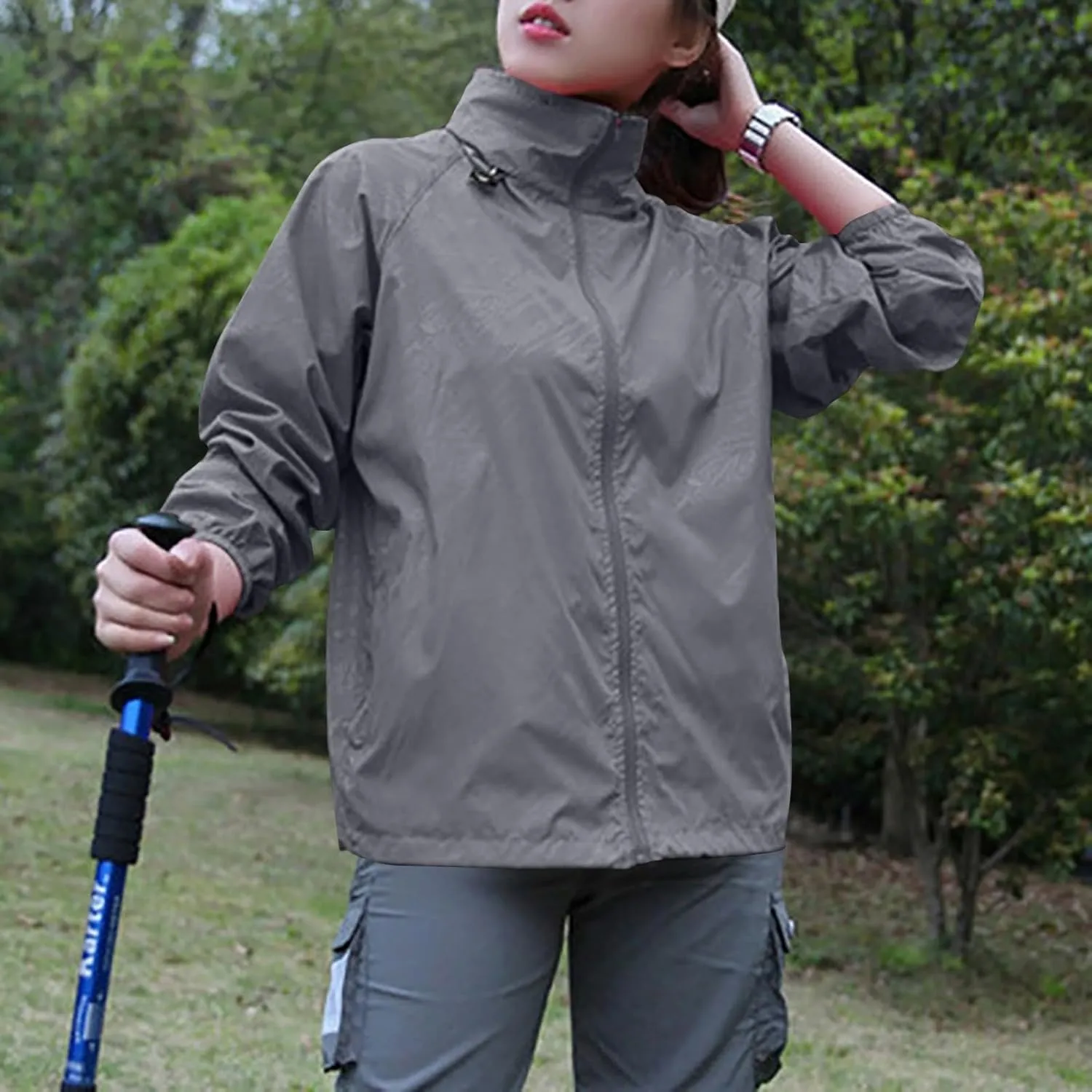 Rain Jacket for Women Lightweight Waterproof Raincoat Windbreaker Zip Up Jackets Outdoor Hooded Trench Coats