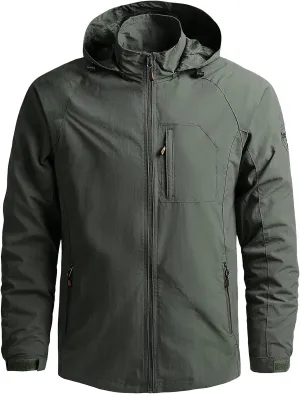 Rain Jacket Men Long Sleeve Jackets Zip Up Hoodies Rainproof Windbreakers Lightweight Coats Hiking Comfor Raincoats Army Green