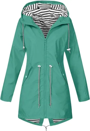 Rain Jacket Women 2024 Fall Lightweight Waterproof Zip Up Raincoat Windbreaker Outdoor Hooded Trench Coat