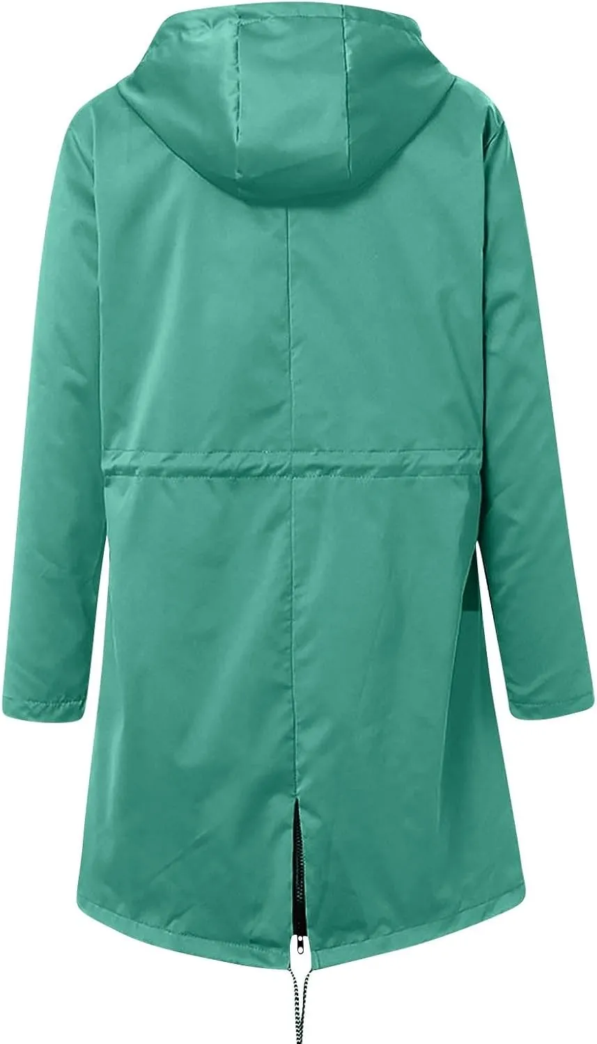 Rain Jacket Women 2024 Fall Lightweight Waterproof Zip Up Raincoat Windbreaker Outdoor Hooded Trench Coat