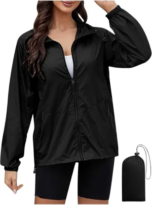 Rain Jacket Women Lightweight Raincoat Waterproof Windbreaker Packable Climbing Outdoor Cute Hooded Trench Coats