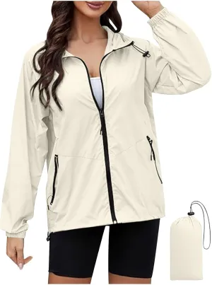 Rain Jacket Women Lightweight Raincoat Waterproof Windbreaker Packable Climbing Outdoor Cute Hooded Trench Coats