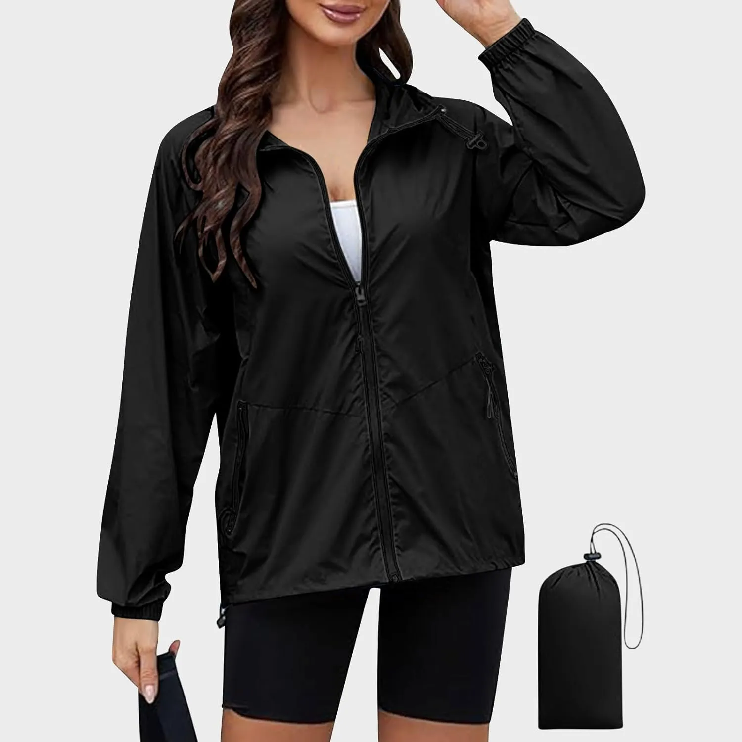 Rain Jacket Women Lightweight Raincoat Waterproof Windbreaker Packable Climbing Outdoor Cute Hooded Trench Coats