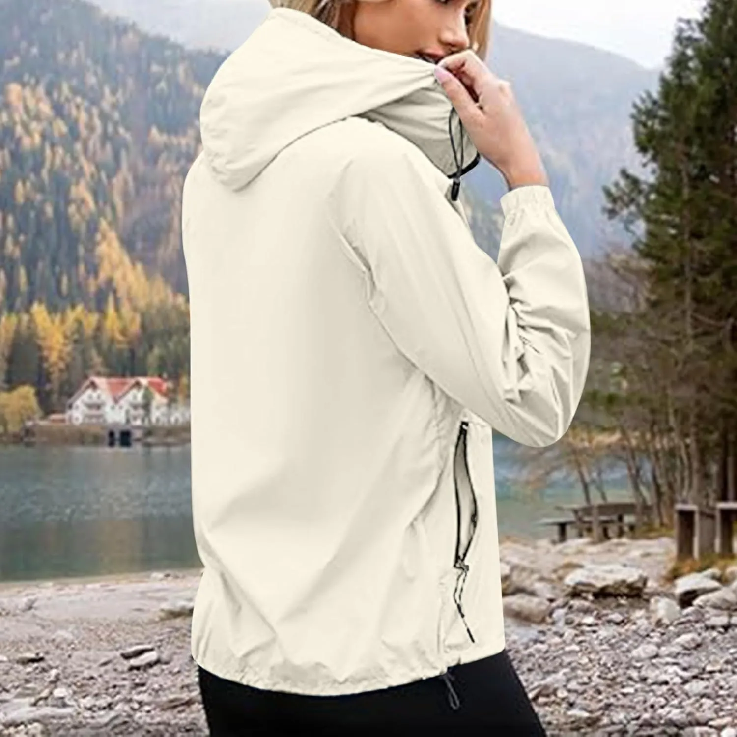 Rain Jacket Women Lightweight Raincoat Waterproof Windbreaker Packable Climbing Outdoor Cute Hooded Trench Coats