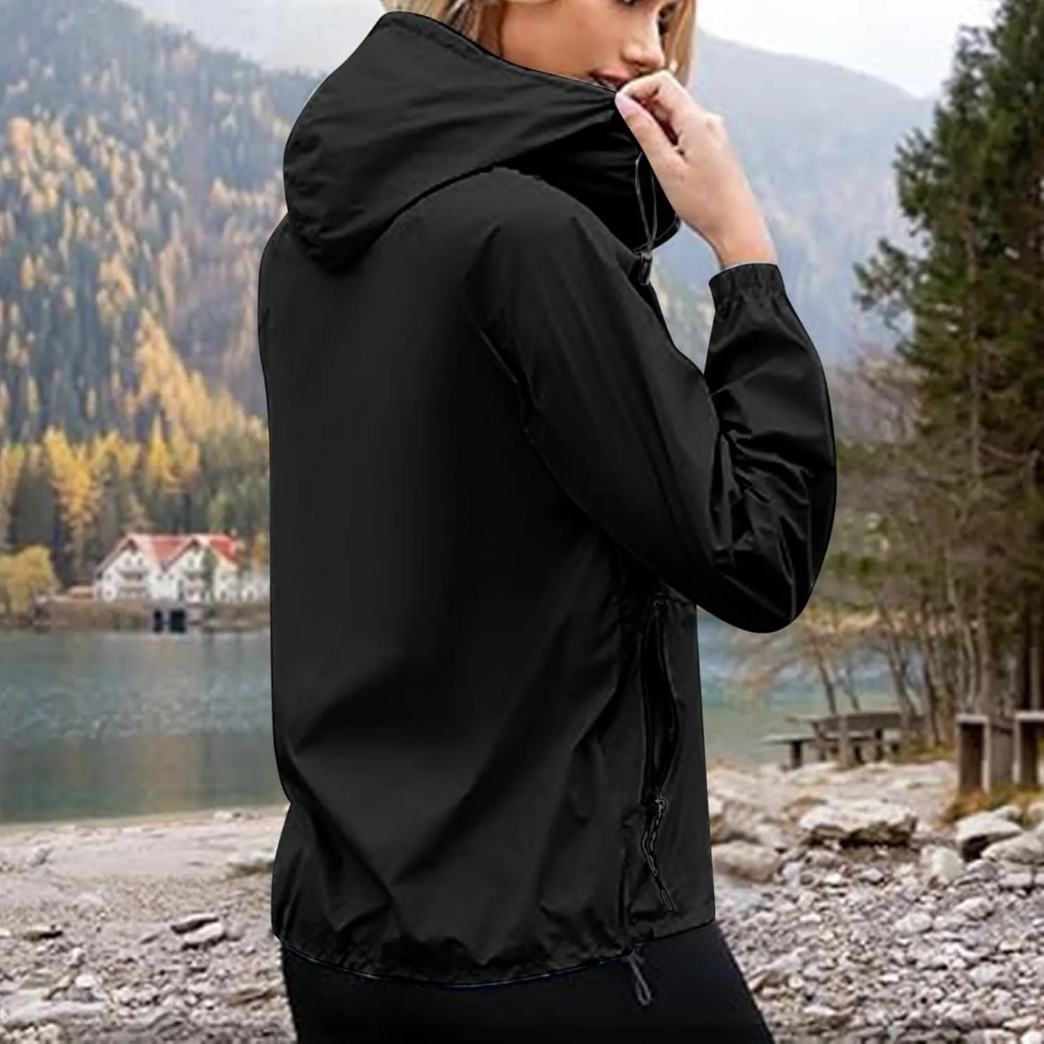 Rain Jacket Women Lightweight Raincoat Waterproof Windbreaker Packable Climbing Outdoor Cute Hooded Trench Coats