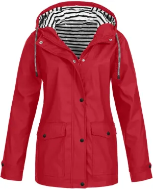 Rain Jacket Women Lightweight Raincoats Outdoor Waterproof Windbreaker Hooded Plaid Lined Trench Coat