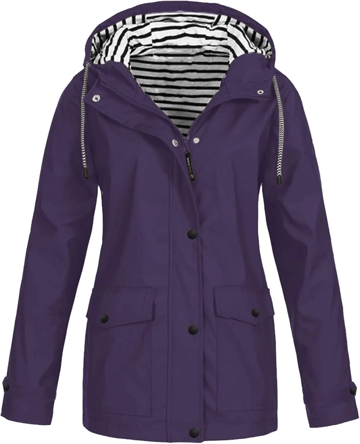 Rain Jacket Women Lightweight Raincoats Outdoor Waterproof Windbreaker Hooded Plaid Lined Trench Coat