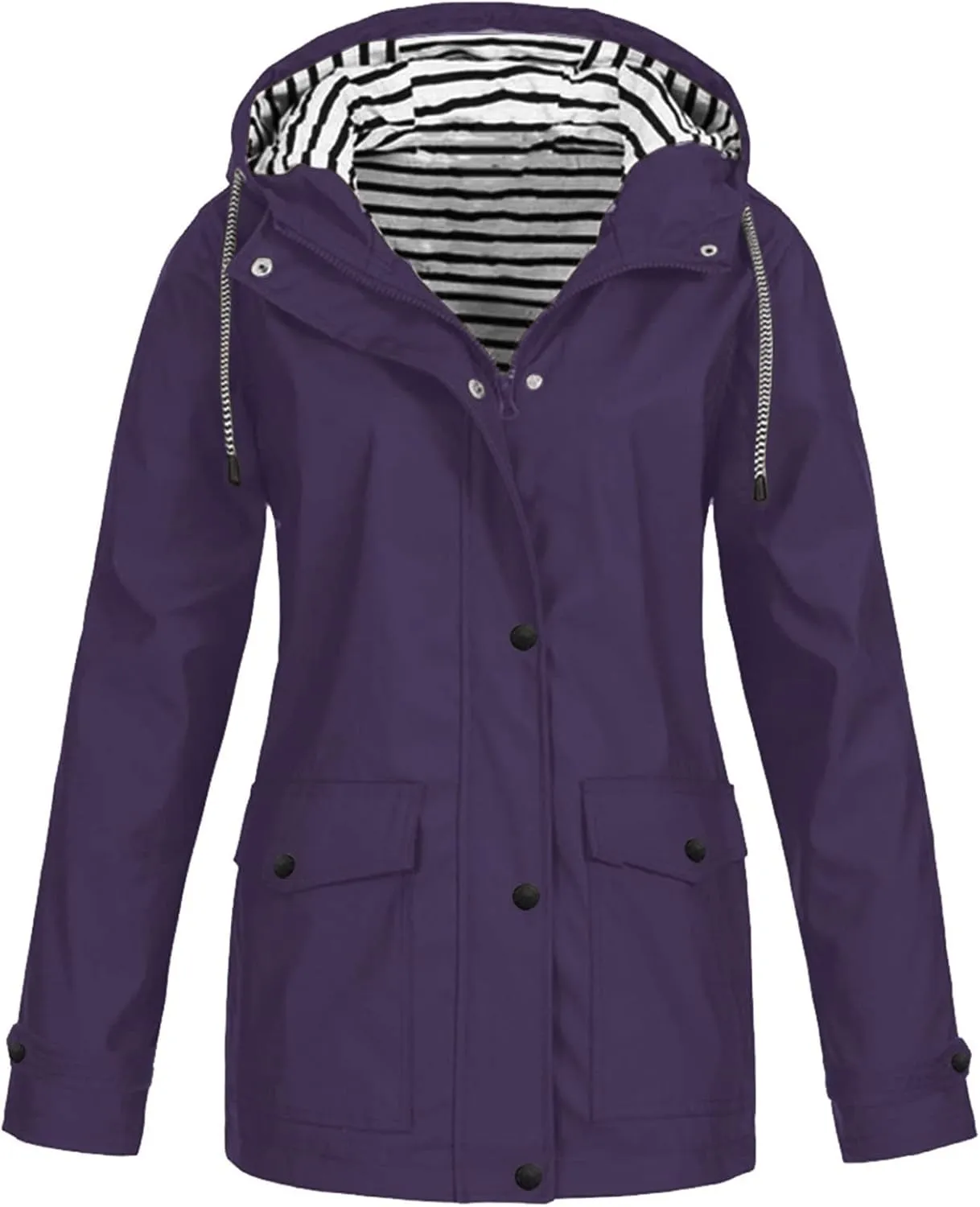 Rain Jacket Women Lightweight Raincoats Outdoor Waterproof Windbreaker Hooded Plaid Lined Trench Coat