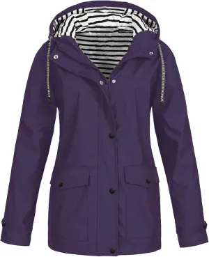 Rain Jacket Women Lightweight Raincoats Outdoor Waterproof Windbreaker Hooded Plaid Lined Trench Coat