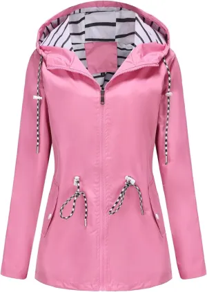 Rain Jacket Women Waterproof Long Hooded Trench Coats Lightweight Outdoor Lined Windbreaker Plus Size Travel Jackets