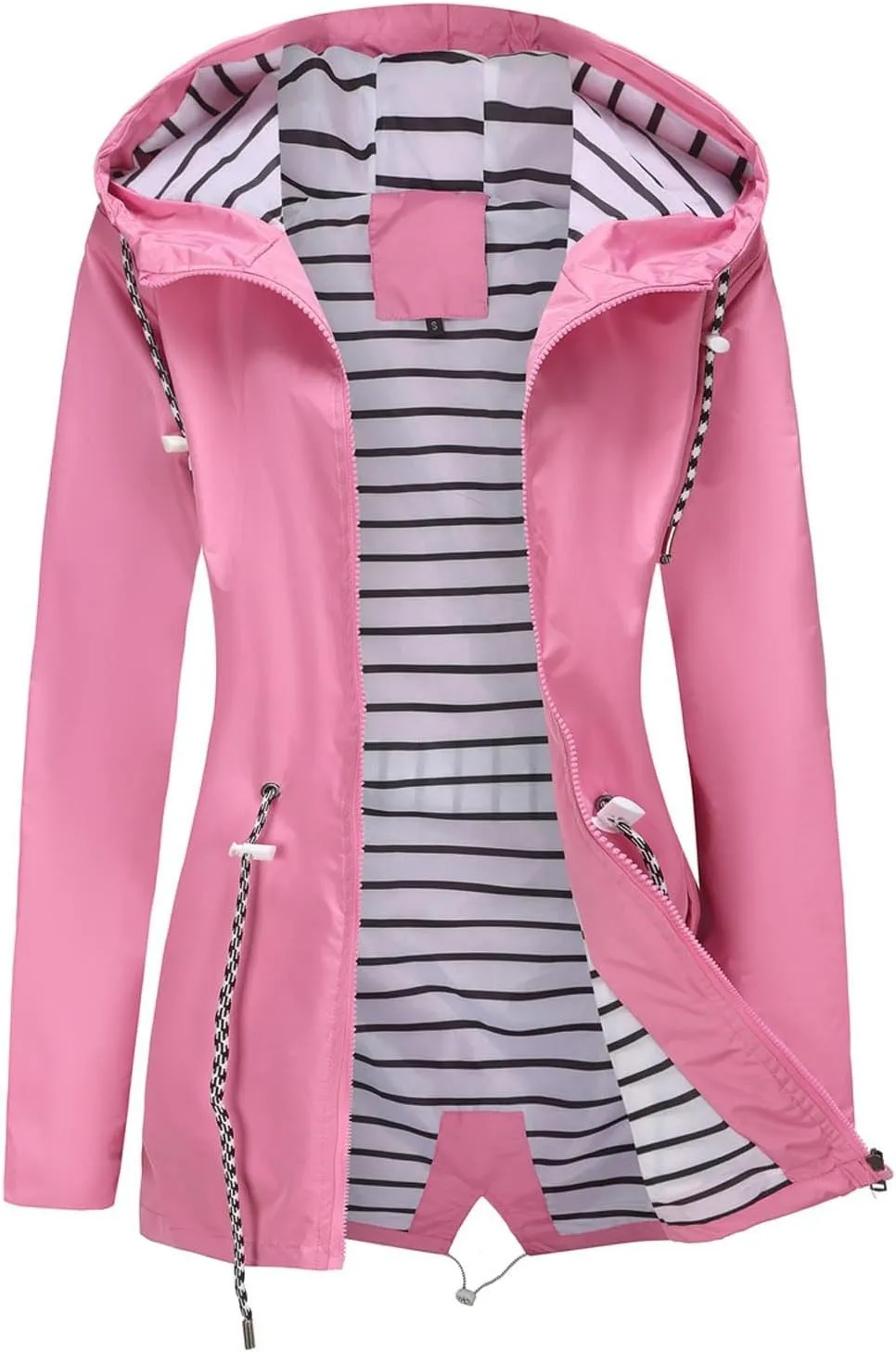Rain Jacket Women Waterproof Long Hooded Trench Coats Lightweight Outdoor Lined Windbreaker Plus Size Travel Jackets