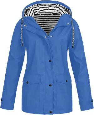 Raincoat For Women Fashion Waterproof Jackets With Pockets Zip Up Hooded Outerwear Trench Coat For Women 2024