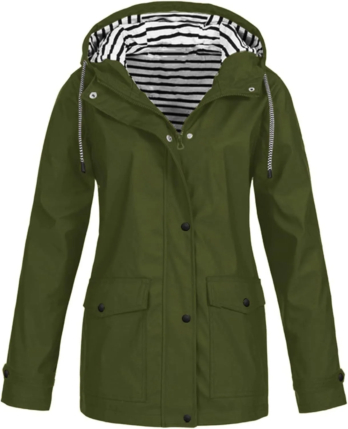 Raincoat For Women Fashion Waterproof Jackets With Pockets Zip Up Hooded Outerwear Trench Coat For Women 2024