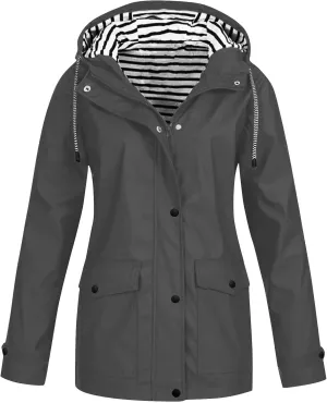 Raincoat For Women Fashion Waterproof Jackets With Pockets Zip Up Hooded Outerwear Trench Coat For Women 2024