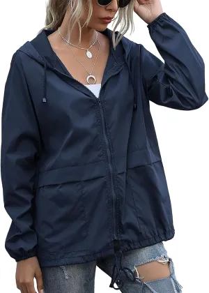 Raincoats for Women Waterproof Lightweight Rain Jacket Hooded Rainproof Windbreaker with Pockets for Outdoor Hiking Fish Clothing Womens Rain Jackets Plus Size Workout Jacket