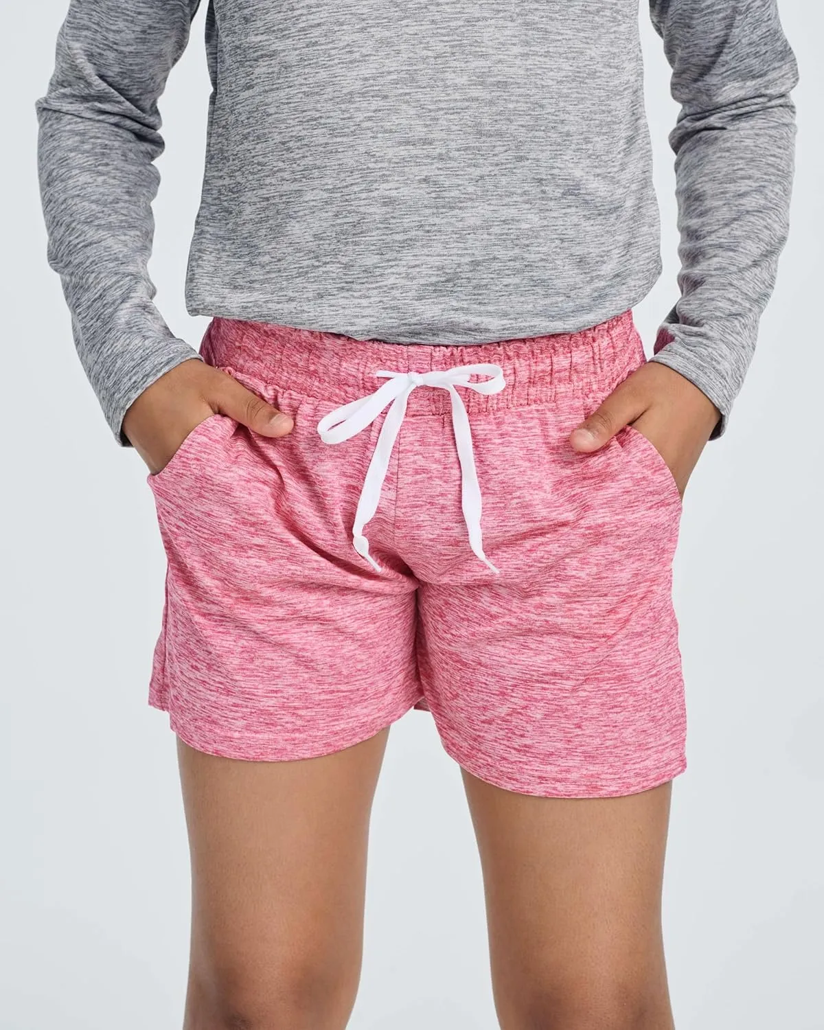 Real Essentials 4 Pack: Girls Athletic Performance Dry-Fit Running Shorts with Drawstring & Pockets