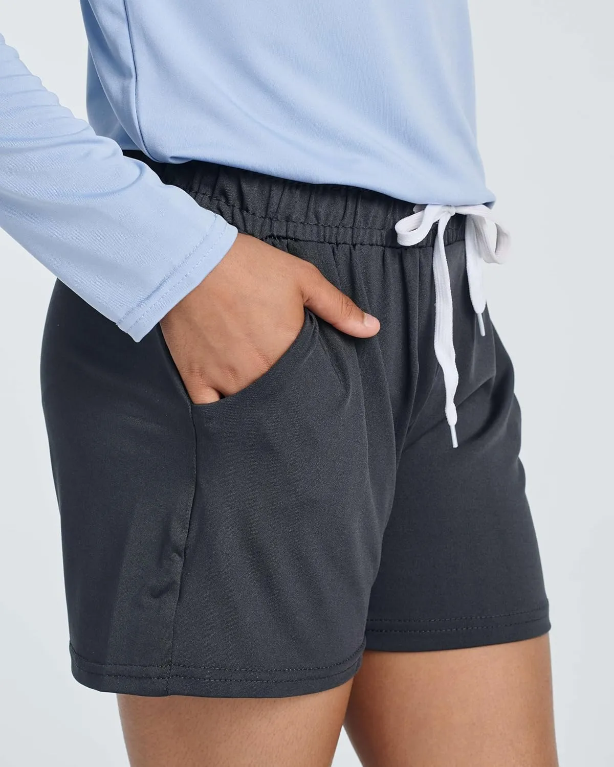 Real Essentials 4 Pack: Girls Athletic Performance Dry-Fit Running Shorts with Drawstring & Pockets