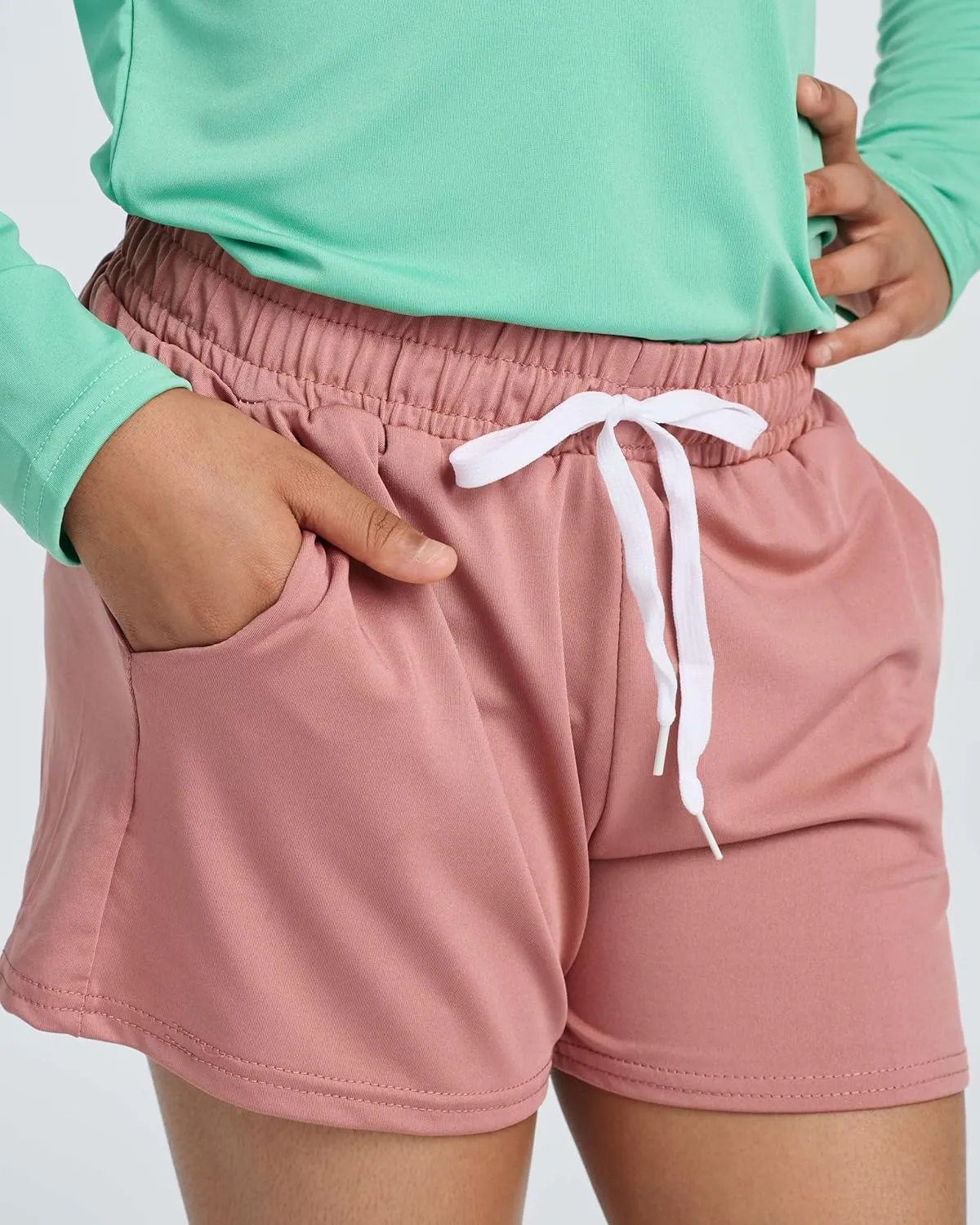Real Essentials 4 Pack: Girls Athletic Performance Dry-Fit Running Shorts with Drawstring & Pockets