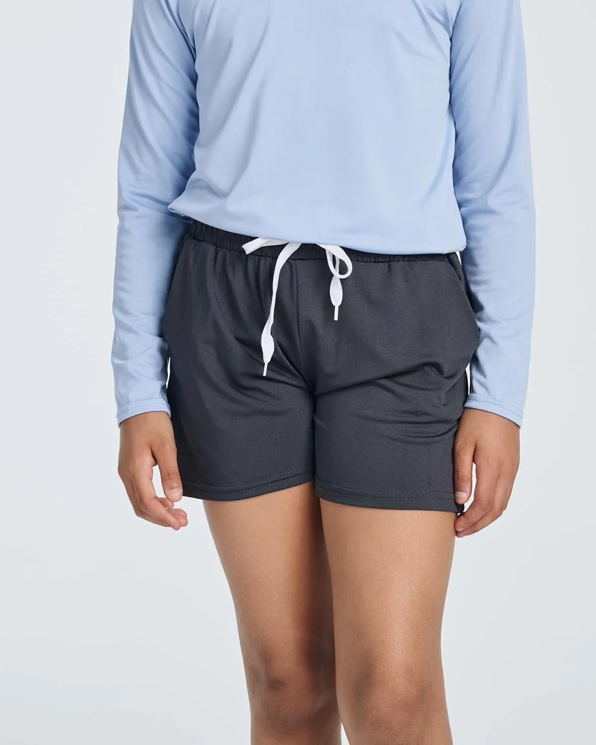 Real Essentials 4 Pack: Girls Athletic Performance Dry-Fit Running Shorts with Drawstring & Pockets
