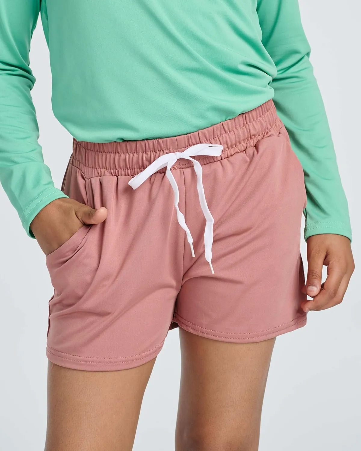Real Essentials 4 Pack: Girls Athletic Performance Dry-Fit Running Shorts with Drawstring & Pockets