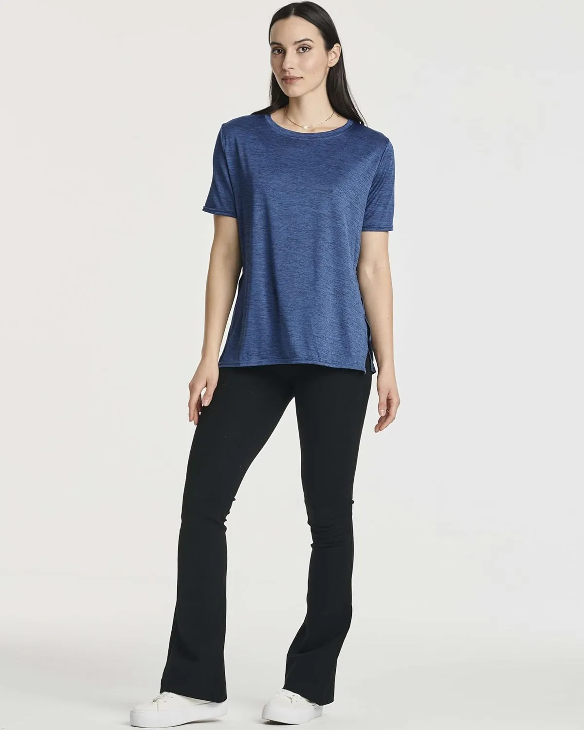 Real Essentials 5 Pack: Women's Short Sleeve Active Workout T-Shirts - Dry Fit Gym Tops with Split Hem (Plus Sizes)