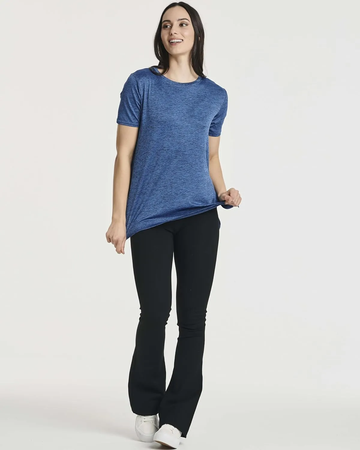 Real Essentials 5 Pack: Women's Short Sleeve Active Workout T-Shirts - Dry Fit Gym Tops with Split Hem (Plus Sizes)