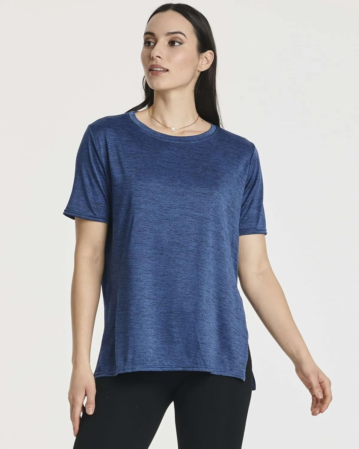 Real Essentials 5 Pack: Women's Short Sleeve Active Workout T-Shirts - Dry Fit Gym Tops with Split Hem (Plus Sizes)