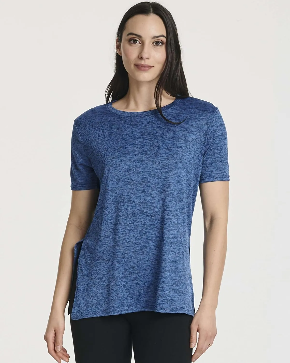 Real Essentials 5 Pack: Women's Short Sleeve Active Workout T-Shirts - Dry Fit Gym Tops with Split Hem (Plus Sizes)