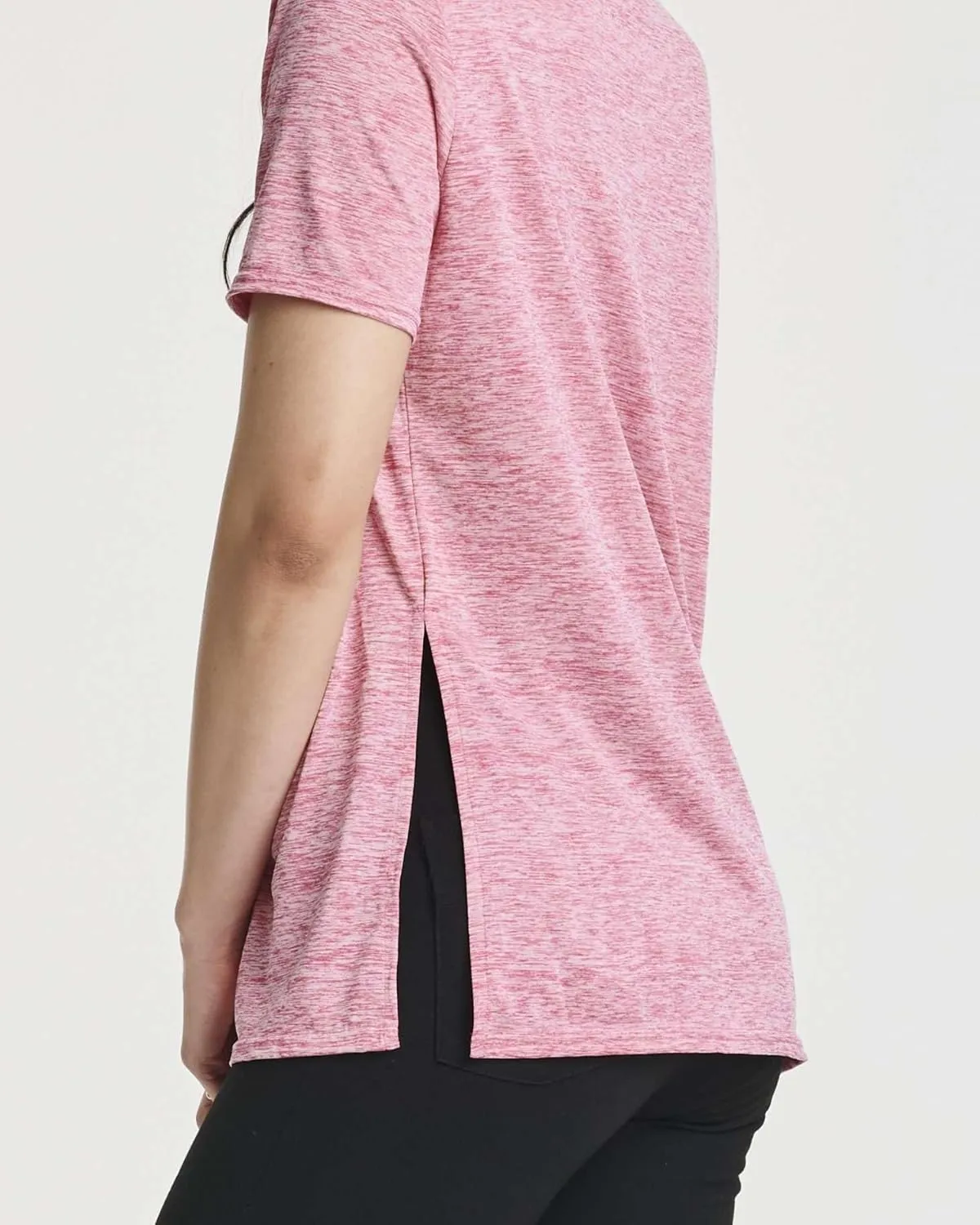 Real Essentials 5 Pack: Women's Short Sleeve Active Workout T-Shirts - Dry Fit Gym Tops with Split Hem (Plus Sizes)