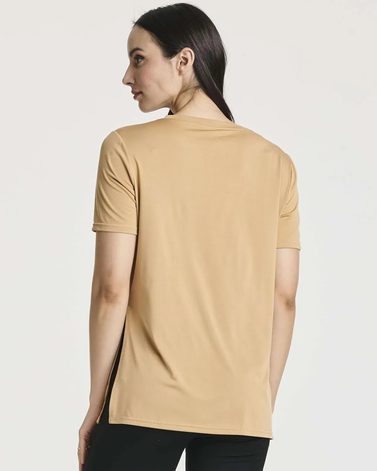Real Essentials 5 Pack: Women's Short Sleeve Active Workout T-Shirts - Dry Fit Gym Tops with Split Hem (Plus Sizes)