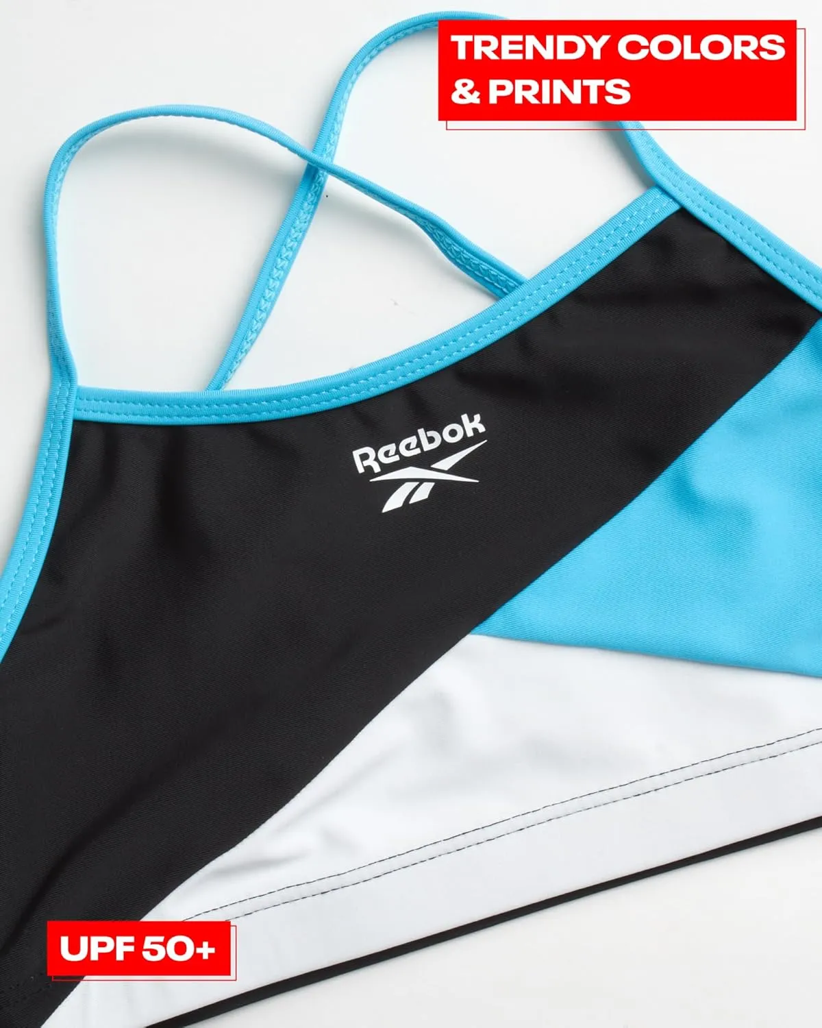 Reebok Girls' Rash Guard Set - 3 Piece UPF 50  Long Sleeve Swim Shirt with Bikini Swimsuit - Swimwear Set for Girls (4-16)