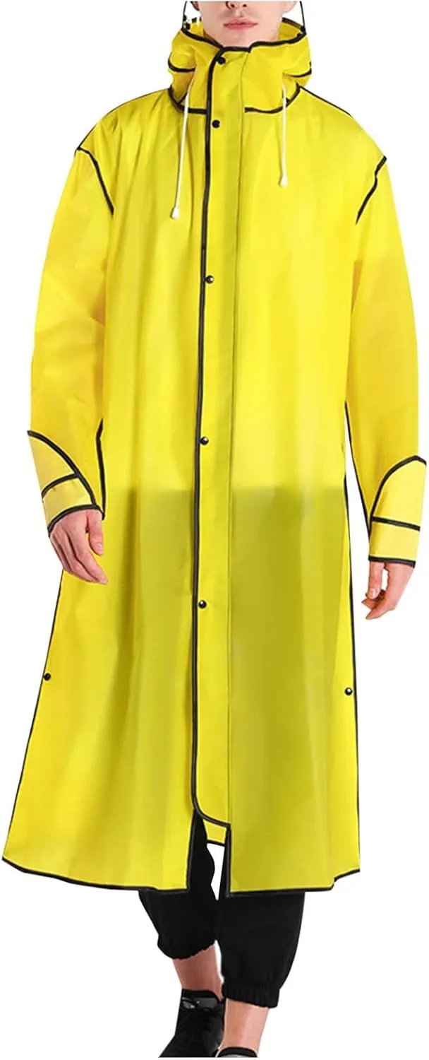 Reusable EVA Rain Poncho Adults Unisex Hooded Waterproof Long Raincoat Clear Rain Jackets Hiking Camping Emergency