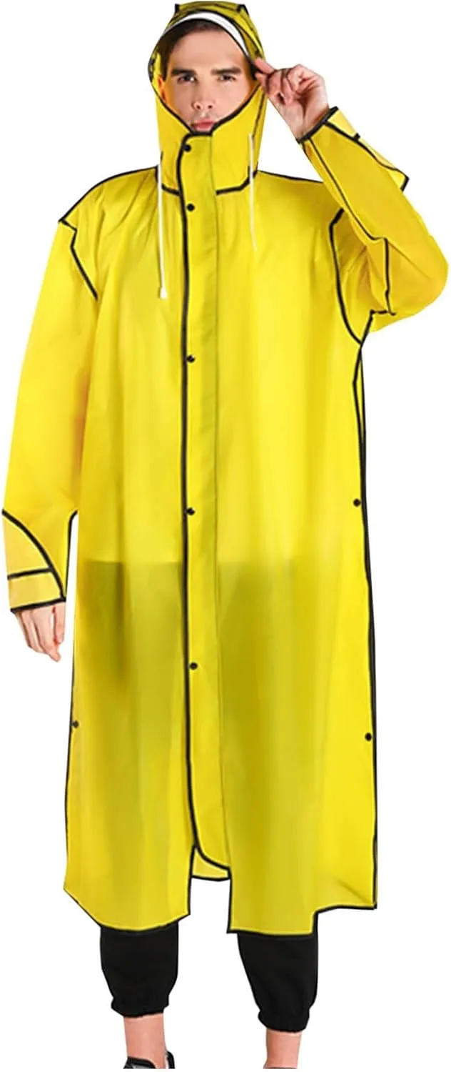 Reusable EVA Rain Poncho Adults Unisex Hooded Waterproof Long Raincoat Clear Rain Jackets Hiking Camping Emergency