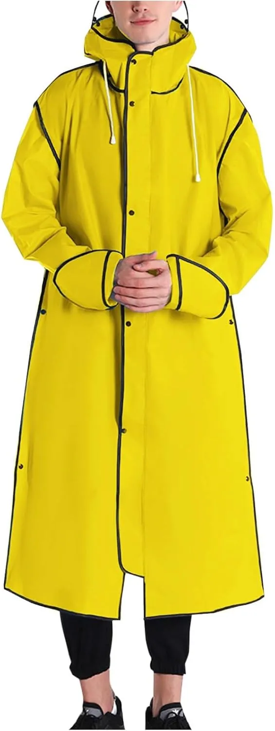 Reusable EVA Rain Poncho Adults Unisex Hooded Waterproof Long Raincoat Clear Rain Jackets Hiking Camping Emergency