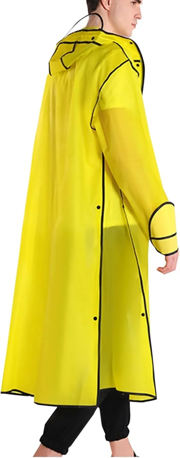 Reusable EVA Rain Poncho Adults Unisex Hooded Waterproof Long Raincoat Clear Rain Jackets Hiking Camping Emergency