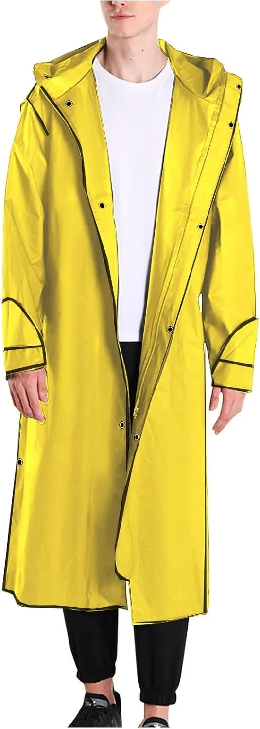 Reusable EVA Rain Poncho Adults Unisex Hooded Waterproof Long Raincoat Clear Rain Jackets Hiking Camping Emergency