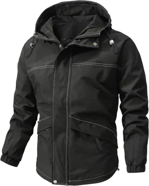 RTRDE Mens Jacket Coat with Hood Lightweight Waterproof Jacket Raincoat for Hiking Travel Tactical Jacket, S-2XL