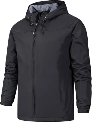 RTRDE Mens Lightweight Rain Jacket Waterproof Jacket with Hood Outdoor Raincoat Softshell Jacket for Hiking, XL-5XL