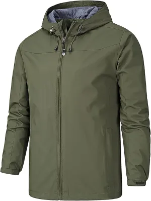 RTRDE Mens Lightweight Rain Jacket Waterproof Jacket with Hood Outdoor Raincoat Softshell Jacket for Hiking, XL-5XL