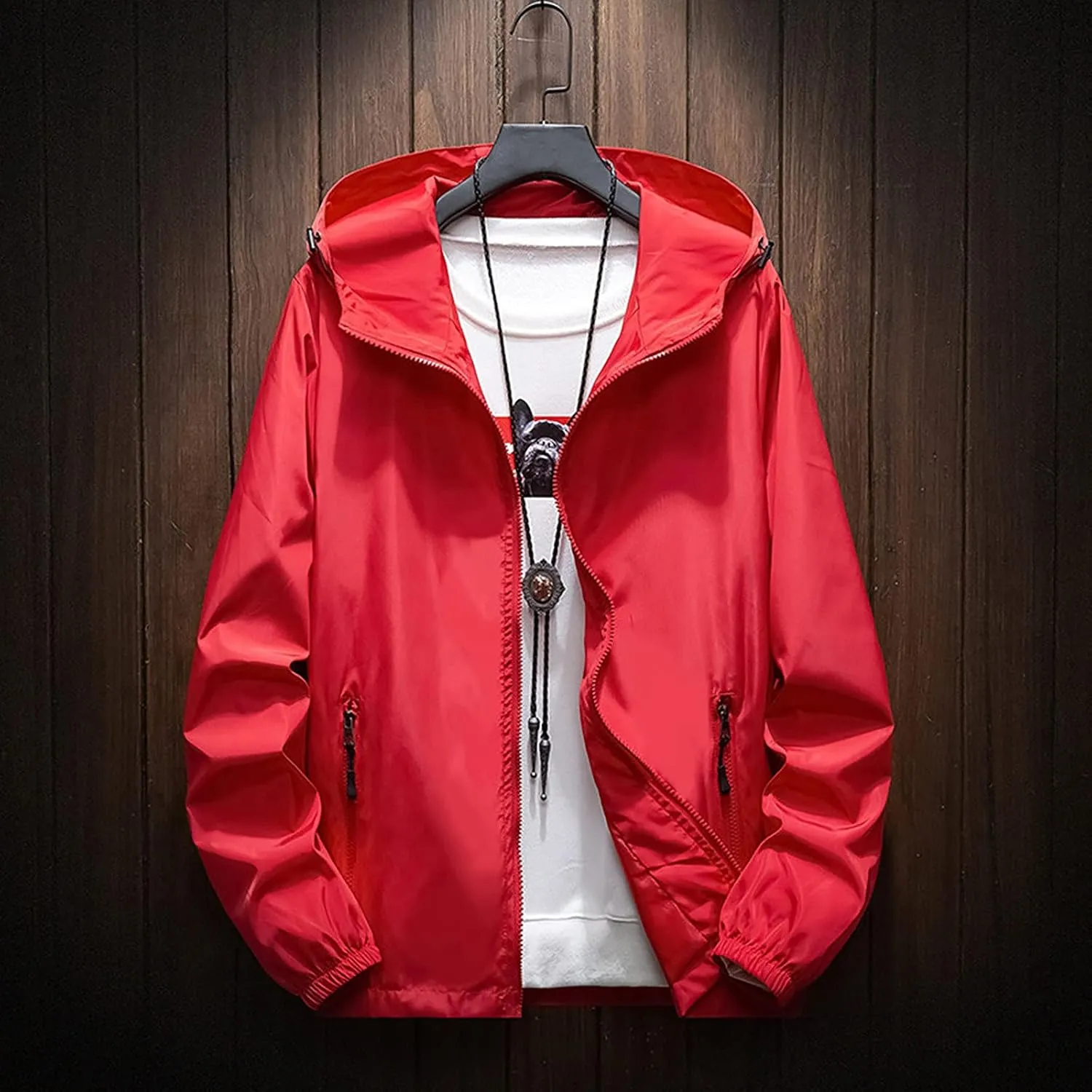RTRDE Mens Lightweight Waterproof Rain Jacket Windbreaker Casual Refleciton Zip Up Jackets with Hood Mens, M-7XL